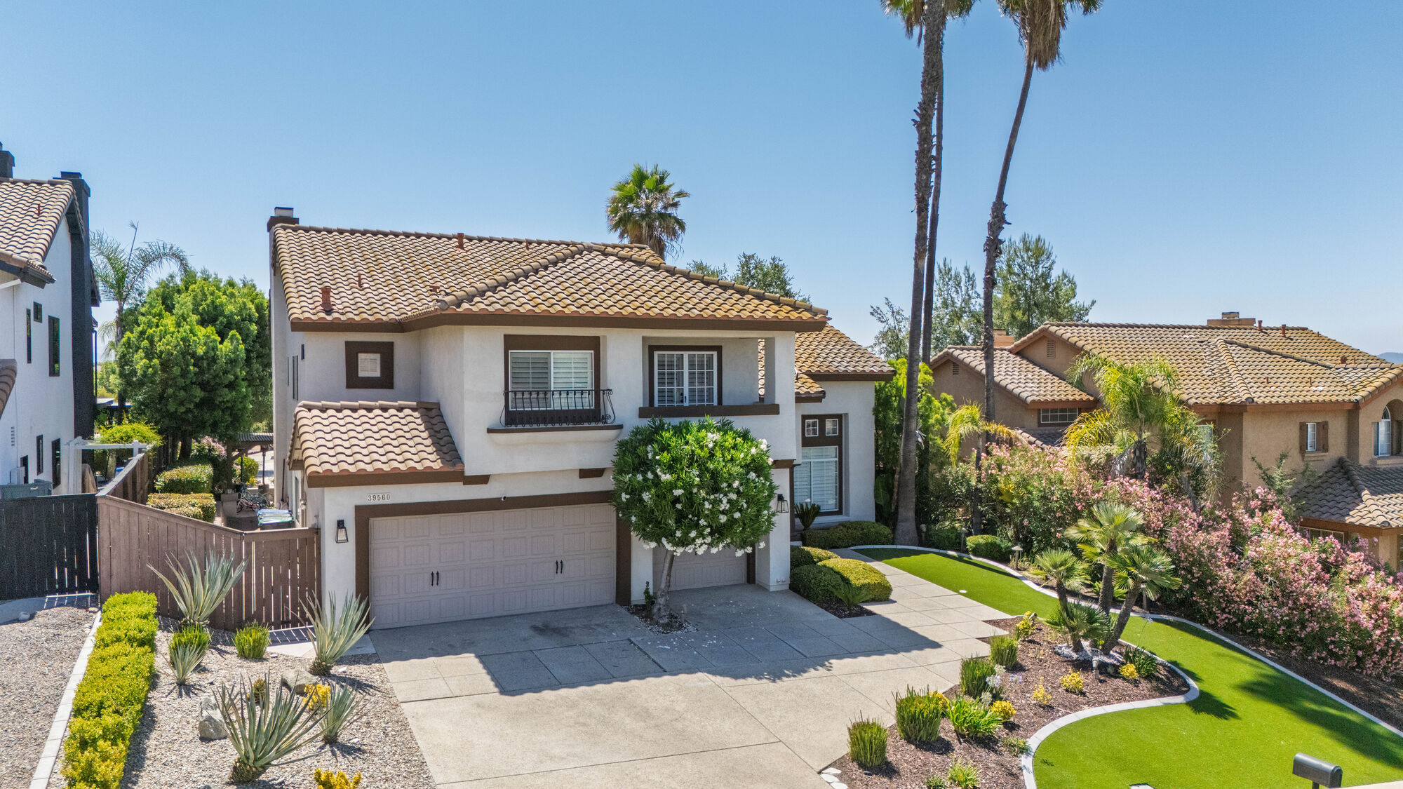 Aerial front view of a two-story Southern California home