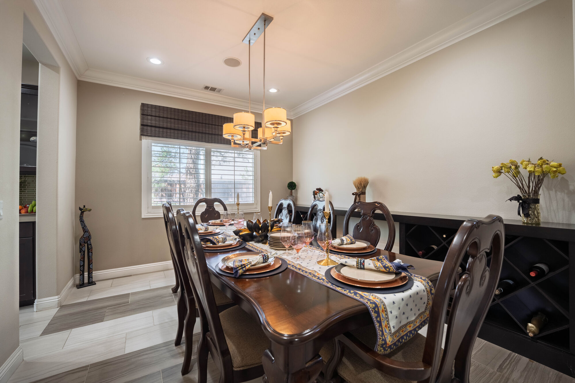 Formal dining room staged for polished property photography